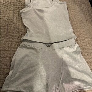 Stylish Gray Ribbed Top and short sleep set